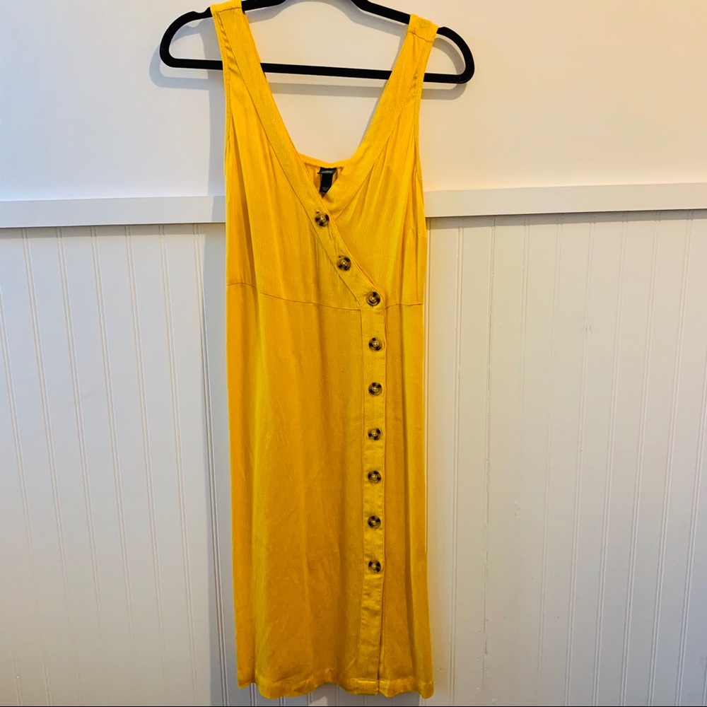 Yellow front button down midi dress